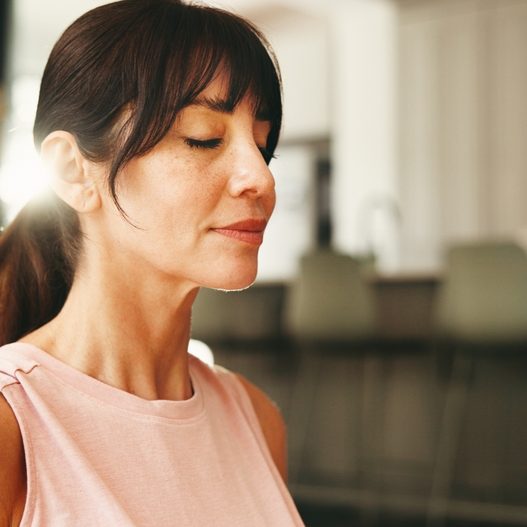 Woman,,Breath,And,Meditation,For,Yoga,In,Home,With,Zen,